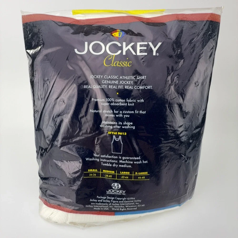 Vintage 1994 Jockey Classic A-Shirt 3 Pack Men Medium White 100% Cotton Made USA
